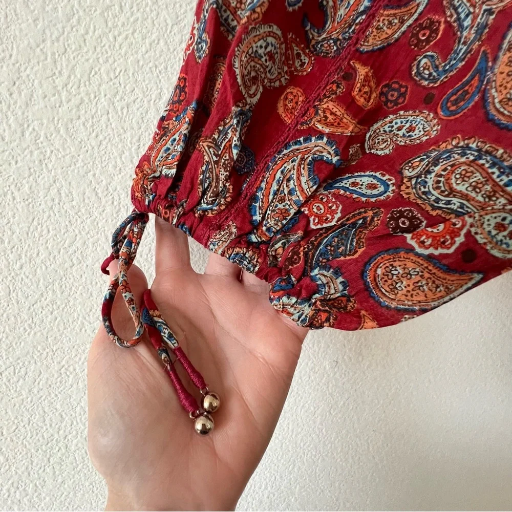 NWOT Free People Sundown Paisley Off Shoulder Bodysuit Red Vintage Combo XS/S
